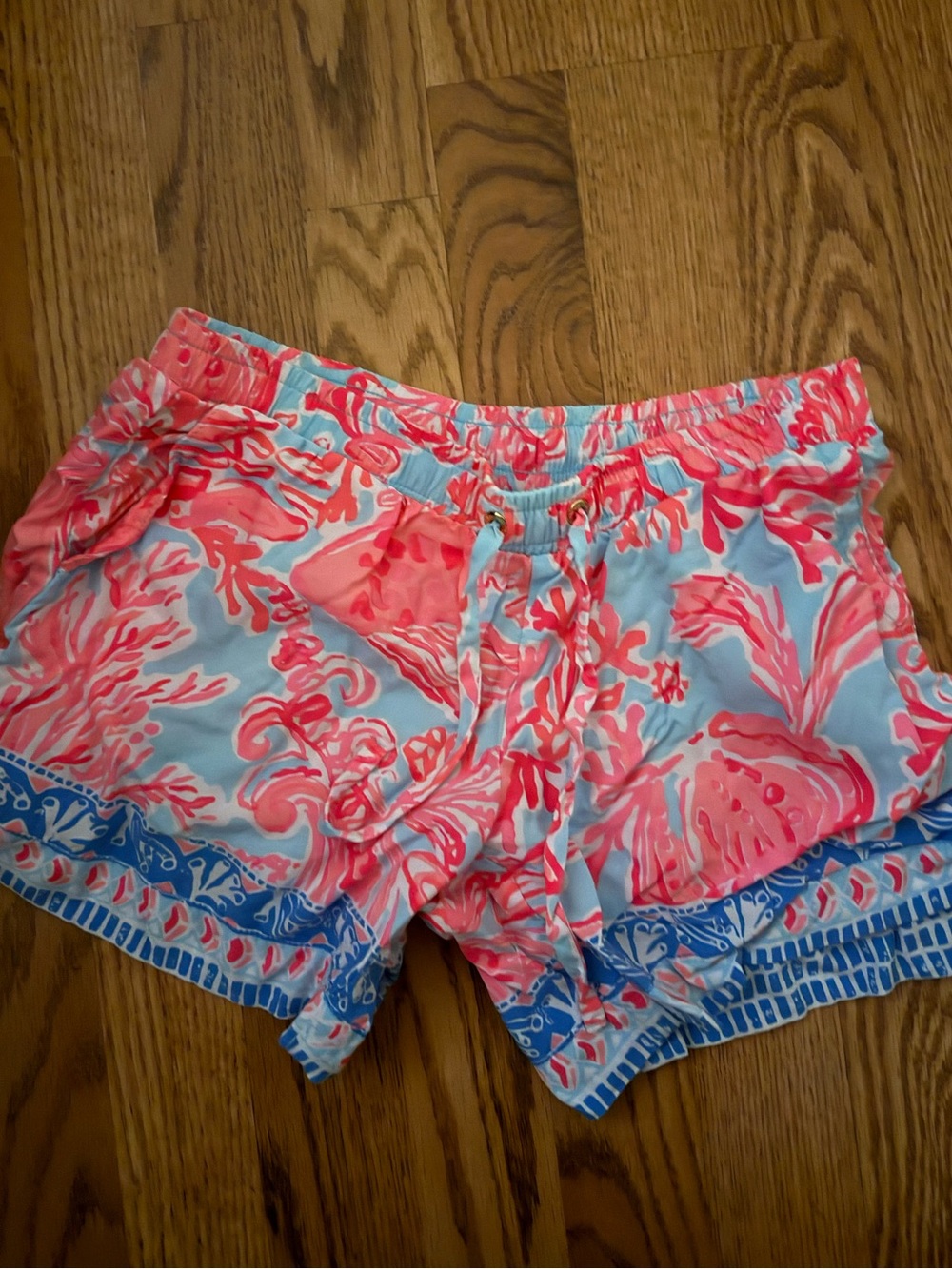 Lilly Pulitzer Coral Pink & Sky Blue High-Waist Shorts